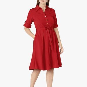 Elegant Red Gold-Button-Down Dress